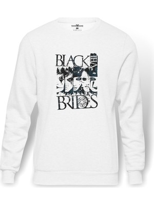 Tshirthane Black Veil Brides Group Metal Baskılı Beyaz Erkek Örme Sweatshirt Uzun Kol