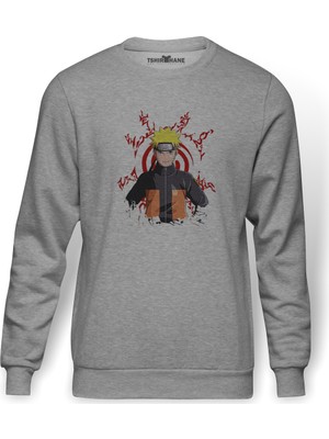 Tshirthane Anime Narutotokyo Ghoul Kaneki Manga Baskılı Gri Erkek Örme Sweatshirt Uzun Kol