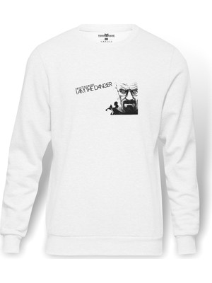 Tshirthane Breaking Bad I Am The Danger Baskılı Beyaz Erkek Örme Sweatshirt Uzun Kol