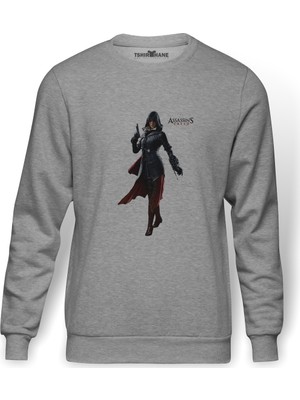 Tshirthane Assassins Creed Unity Elise  Baskılı Gri Erkek Örme Sweatshirt Uzun Kol