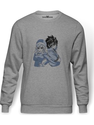 Tshirthane Anime Fairy Tail Glass Guild Emblem Baskılı Gri Erkek Örme Sweatshirt Uzun Kol
