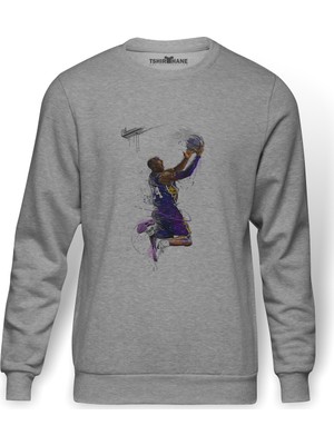 Tshirthane Basketci Basket Oyuncusu  Baskılı Gri Erkek Örme Sweatshirt Uzun Kol
