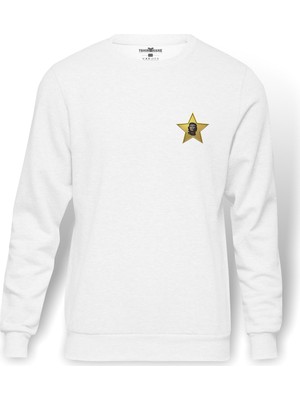 Tshirthane Che Guevara Yıldız Che Göğüs Baskılı Beyaz Erkek Örme Sweatshirt Uzun Kol
