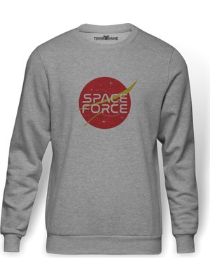 Tshirthane Nasa Baskılı Gri Erkek Örme Sweatshirt Uzun Kol