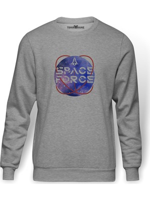 Tshirthane Nasa Baskılı Gri Erkek Örme Sweatshirt Uzun Kol