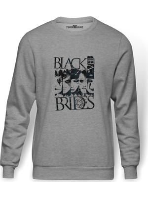 Tshirthane Black Veil Brides Group Metal Baskılı Gri Erkek Örme Sweatshirt Uzun Kol
