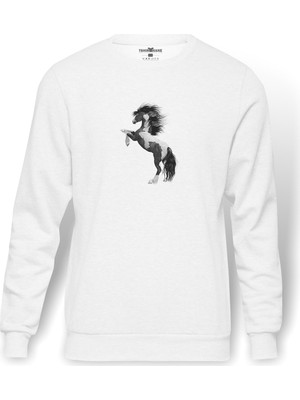 Tshirthane Dream Horse Rubens Drawing Horse 1 Baskılı Beyaz Erkek Örme Sweatshirt Uzun Kol