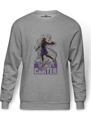 Tshirthane Carter Basketbol Spor  Baskılı Gri Erkek Örme Sweatshirt Uzun Kol