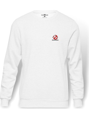 Tshirthane Ghostbusters Rock Metal  Baskılı Beyaz Erkek Örme Sweatshirt Uzun Kol