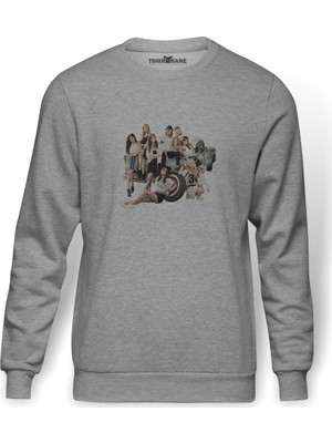 Tshirthane Generation K Pop Koreli Muzik Grubu Baskılı Gri Erkek Örme Sweatshirt Uzun Kol