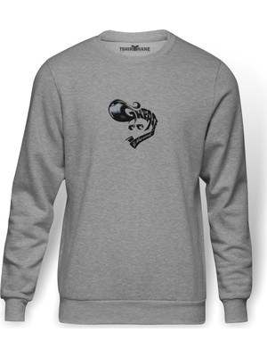 Tshirthane Grease Grease Is The Baskılı Gri Erkek Örme Sweatshirt Uzun Kol