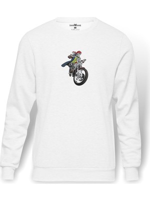 Tshirthane Kiss Motorcycle Helmets Car Harley Davidson Baskılı Beyaz Erkek Örme Sweatshirt Uzun Kol
