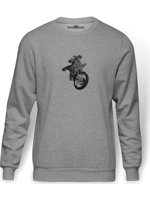 Tshirthane Kiss Motorcycle Helmets Car Harley Davidson Baskılı Gri Erkek Örme Sweatshirt Uzun Kol