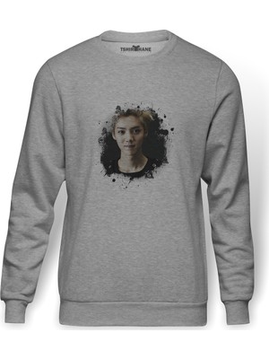 Tshirthane K Pop Han Wolf Exo Xoxo Baskılı Gri Erkek Örme Sweatshirt Uzun Kol