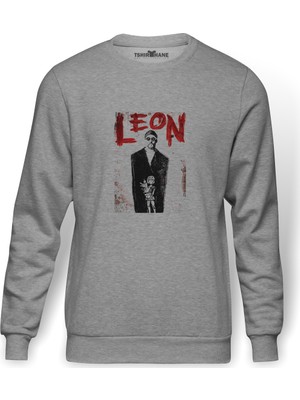Tshirthane Leon Mathilda Retro Movie  Baskılı Gri Erkek Örme Sweatshirt Uzun Kol