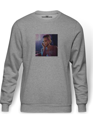 Tshirthane Riverdale Betty Cooper  Baskılı Gri Erkek Örme Sweatshirt Uzun Kol