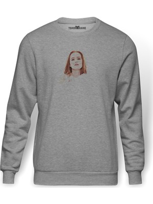 Tshirthane Riverdale Madelaine Petsch  Baskılı Gri Erkek Örme Sweatshirt Uzun Kol