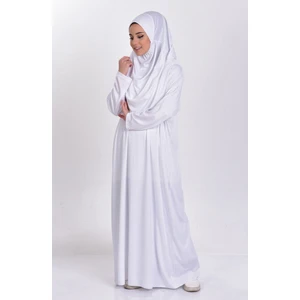 Amisos Bone Şal Namaz Elbisesi Tek Parça Beyaz