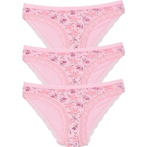 Kadın 3'lü Paket Desenli  Bikini Külot Somon