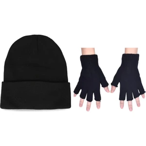 Belifanti Collection Unisex Kesik Eldiven & Bere Siyah Set