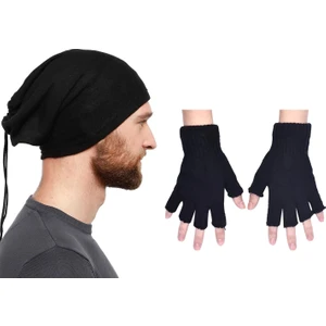 Belifanti Collection Unisex Kesik Eldiven Polar Bere Boyunluk Siyah Set