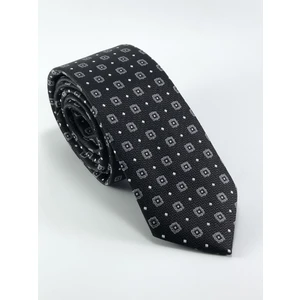 Siyah Gri Desenli Slim Kravat