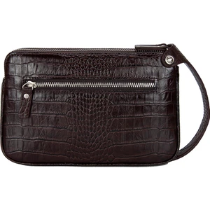 KANGAROO KINGDOM Hakiki Deri Kroko Koyu Kahverengi Erkek Portföy & Clutch El Çantası 1285-CK