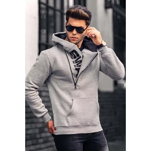 Gri Fermuar Detaylı Kapüşonlu Sweatshirt 1767