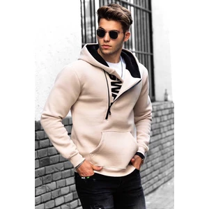 Bej Fermuar Detaylı Kapüşonlu Sweatshirt 1767