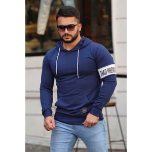 Kol Baskılı Kapşonlu Lacivert Sweatshirt 4123