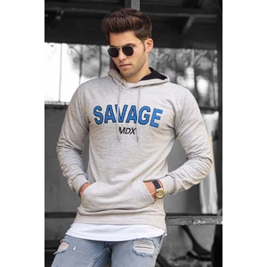 Basklı Gri Kapşonlu Sweatshirt 4147
