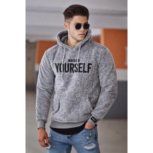 Kapşonlu Peluş Sweatshirt Gri 4390