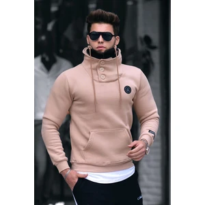 Triko Yaka Düğmeli Bej Sweatshirt 4411