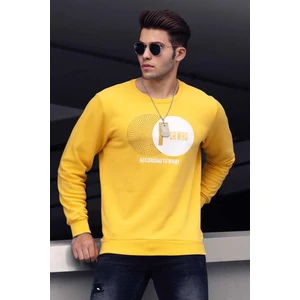 Sarı Baskılı Bisiklet Yaka Sweatshirt 4756