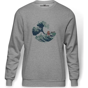 Küçük Deniz Kızı Ponyo Gake No Ue No Ponyo Baskılı Gri Erkek Örme Sweatshirt Uzun Kol