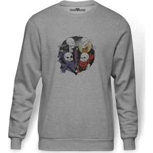 Undertale Skull Os Baskılı Gri Erkek Örme Sweatshirt Uzun Kol