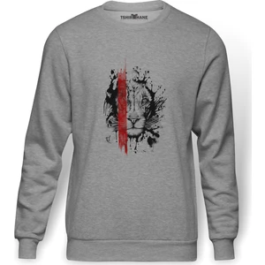 Lion King Baskılı Gri Erkek Örme Sweatshirt Uzun Kol