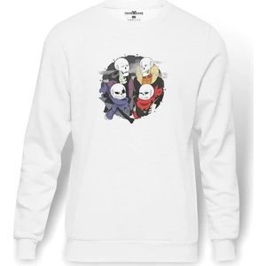 Undertale Skull Os Baskılı Beyaz Erkek Örme Sweatshirt Uzun Kol