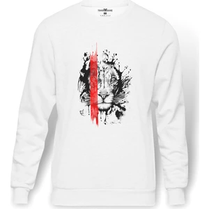 Lion King Baskılı Beyaz Erkek Örme Sweatshirt Uzun Kol