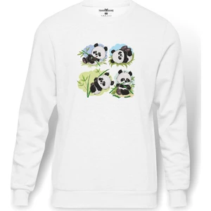 Panda Baskılı Beyaz Erkek Örme Sweatshirt Uzun Kol