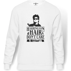 Stranger Things Steve Harrington Hair Dont Baskılı Beyaz Erkek Örme Sweatshirt Uzun Kol