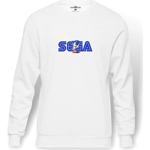 Sega   Baskılı Beyaz Erkek Örme Sweatshirt Uzun Kol