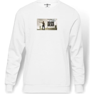 The Walking Dead Collection Baskılı Beyaz Erkek Örme Sweatshirt Uzun Kol