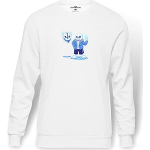 Undertale Sans Skull  Baskılı Beyaz Erkek Örme Sweatshirt Uzun Kol