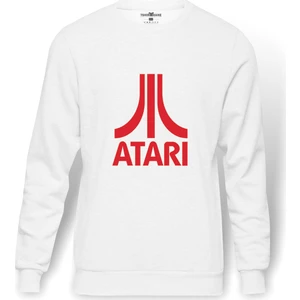 Atari Logo Baskılı Beyaz Erkek Örme Sweatshirt Uzun Kol