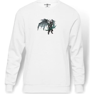 World Of Warcraft Illidan Stormrage Baskılı Beyaz Erkek Örme Sweatshirt Uzun Kol