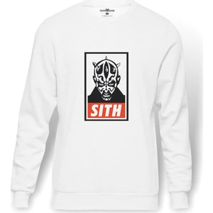 Darth Maul Sith Baskılı Beyaz Erkek Örme Sweatshirt Uzun Kol
