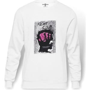 Fight Club Baskılı Beyaz Erkek Örme Sweatshirt Uzun Kol