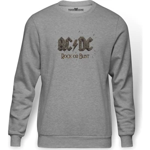Ac Dc Rock Or Bust Logo Baskılı Gri Erkek Örme Sweatshirt Uzun Kol