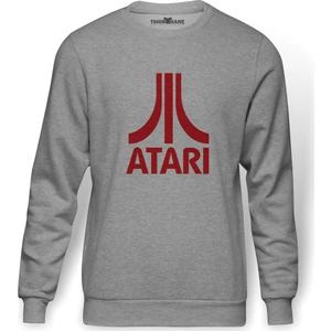 Atari Logo Baskılı Gri Erkek Örme Sweatshirt Uzun Kol